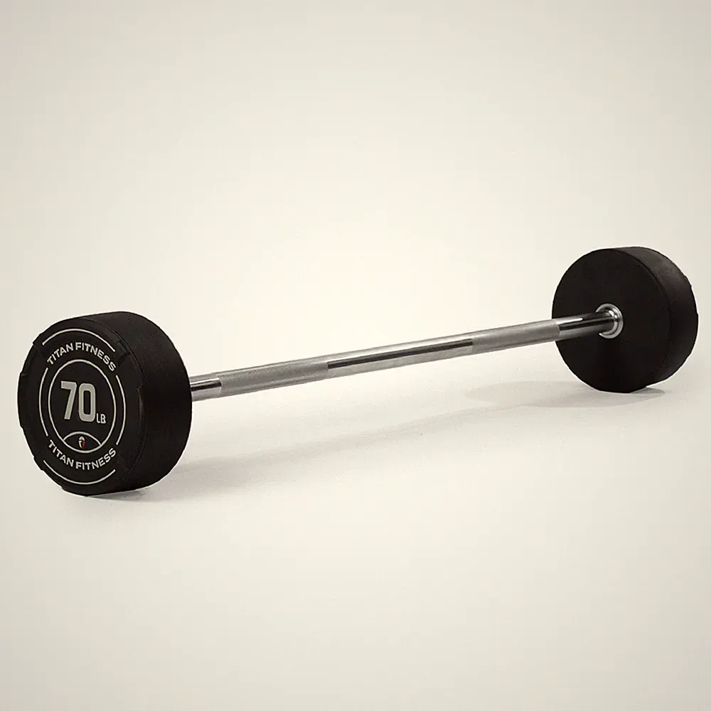 Titan Fitness 70 LB Rubber Straight Fixed Barbell, Pre-Loaded Weight Bar
