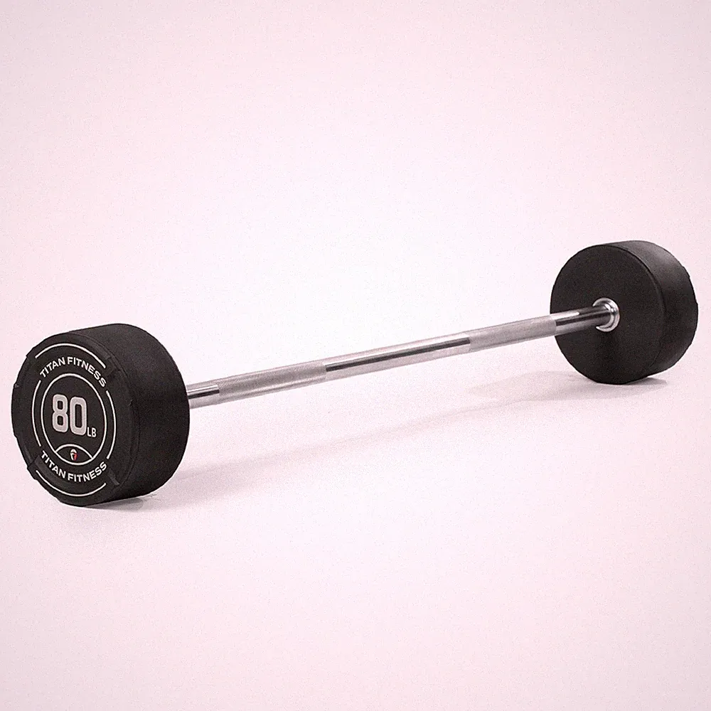 Titan Fitness 80 LB Rubber Straight Fixed Barbell, Pre-Loaded Weight Bar