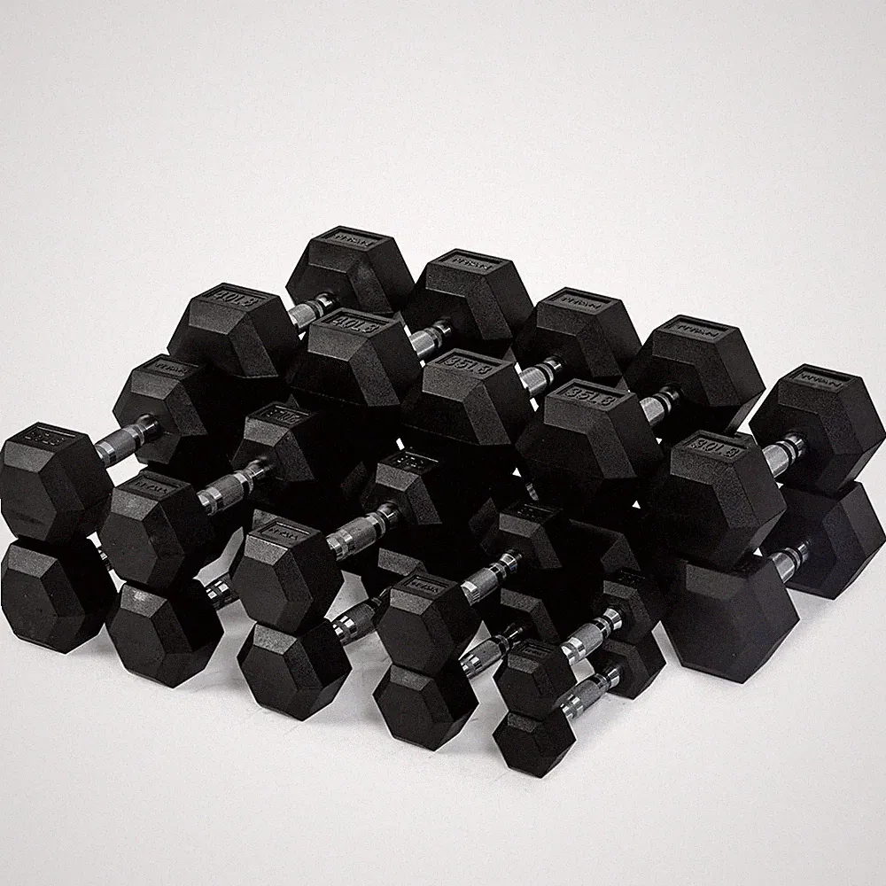 Titan Fitness Rubber Hex Dumbbells, 5 LB-50 LB Set of Pairs, Roll-Resistant