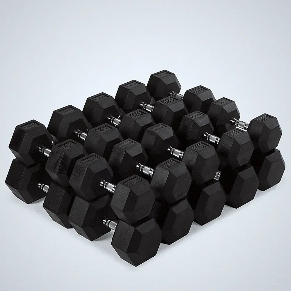Titan Fitness Rubber Hex Dumbbells, 55 LB-100 LB Set of Pairs, Roll-Resistant