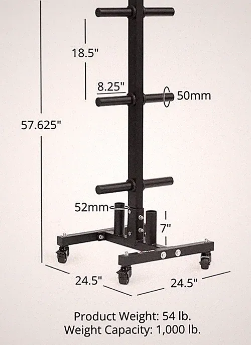 Titan Fitness Steel Portable Weight Tree for Olympic Plate and Barbell Storage.