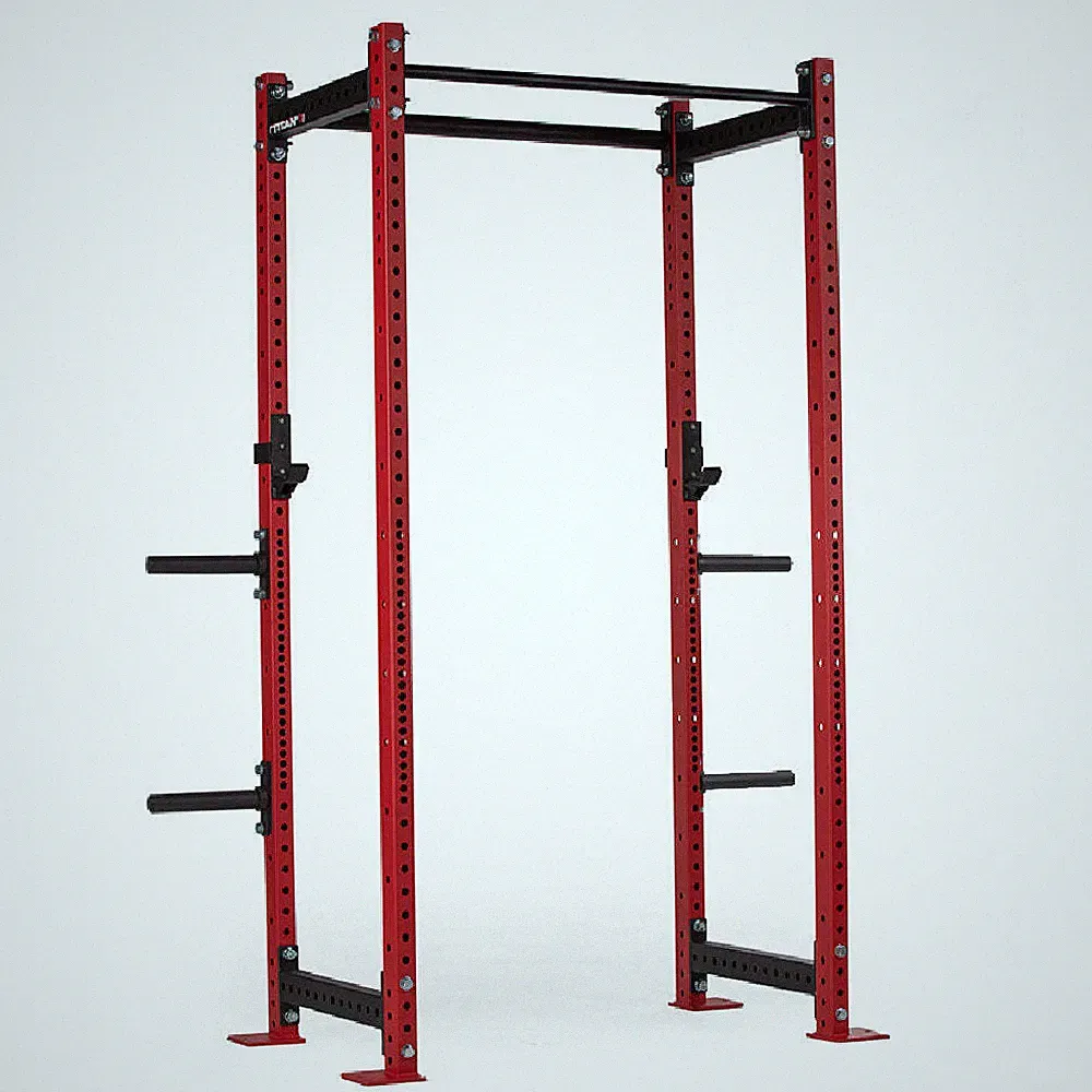 Titan Fitness T-3 Series Red Tall Power Rack, 24in Depth, Weight Plate Holders