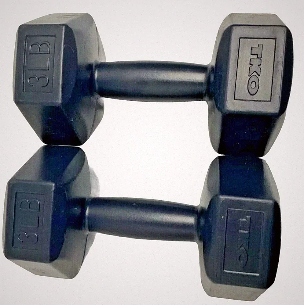 TKO Set of 2 Cement Filled Hex Dumbbells For Strength & Cardio Workouts 3 LBS EA