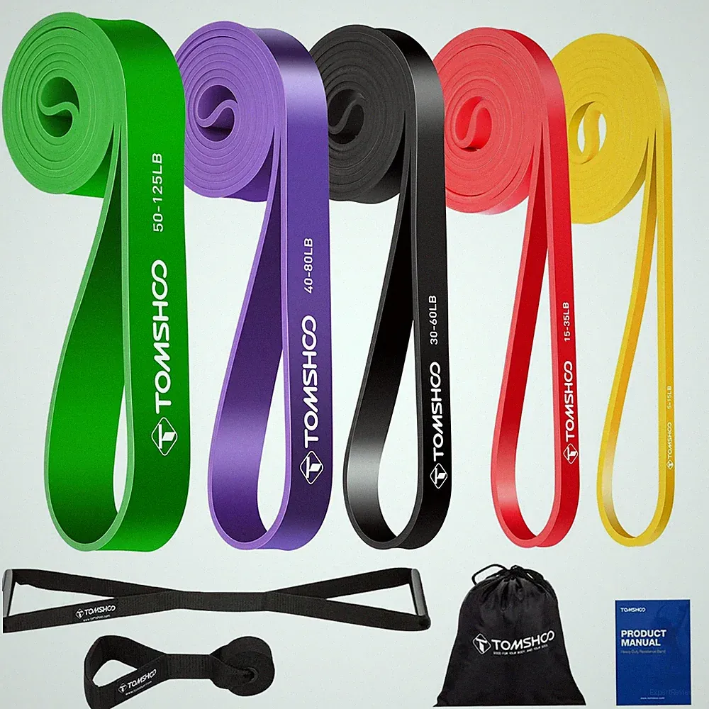 TOMSHOO 5 Packs Pull up Assist Bands, Resistance Bands with Straps Handles an...