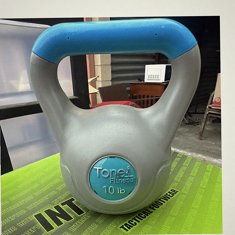 Tone Fitness 10 lb Gray Blue Kettlebell Ergonomic Handle Plastic