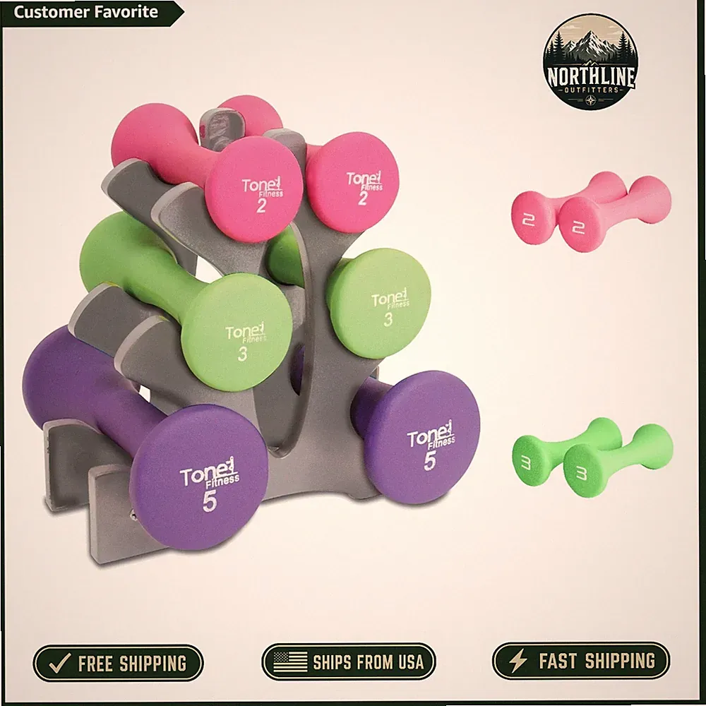 Tone Fitness 20-Pound Hourglass Dumbbell Set: Compact 3-Pair Weights & Rack