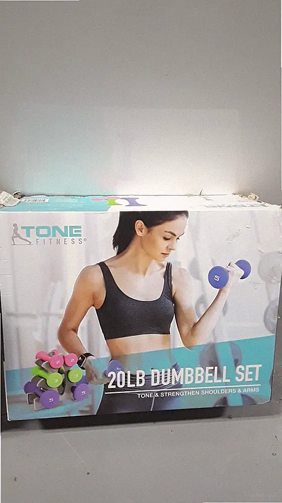 TONE FITNESS 20LB Dumbbell Fitness Set & Stand Tone Strengthen Shoulders & Arms