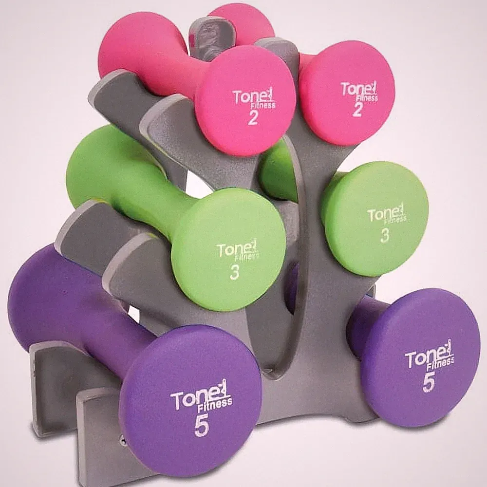 Tone Fitness 20lb Hourglass Neoprene Dumbbell Set with "A" Frame Rack