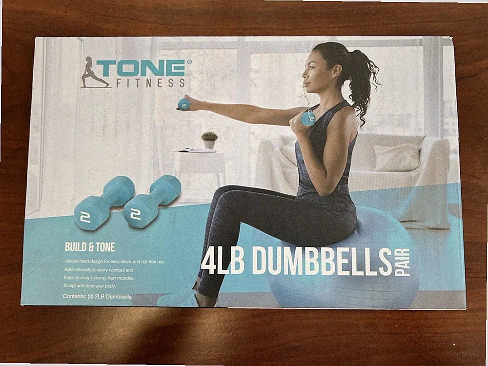 Tone Fitness 4 lb Dumbbell Set (Pair of 2lb) Neoprene Coated Light Blue CAP NIB