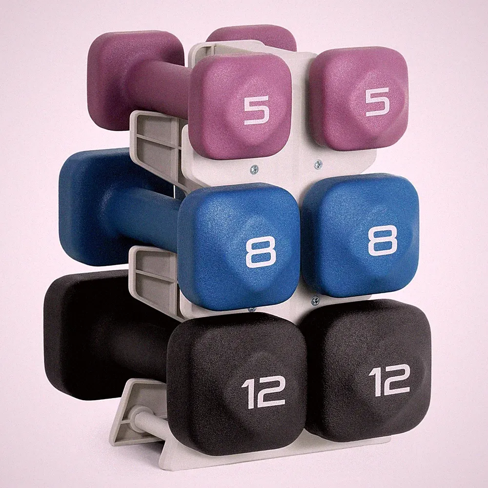 Tone Fitness Neoprene Dumbbell Set with Storage Rack – Non-Slip, Anti-Roll