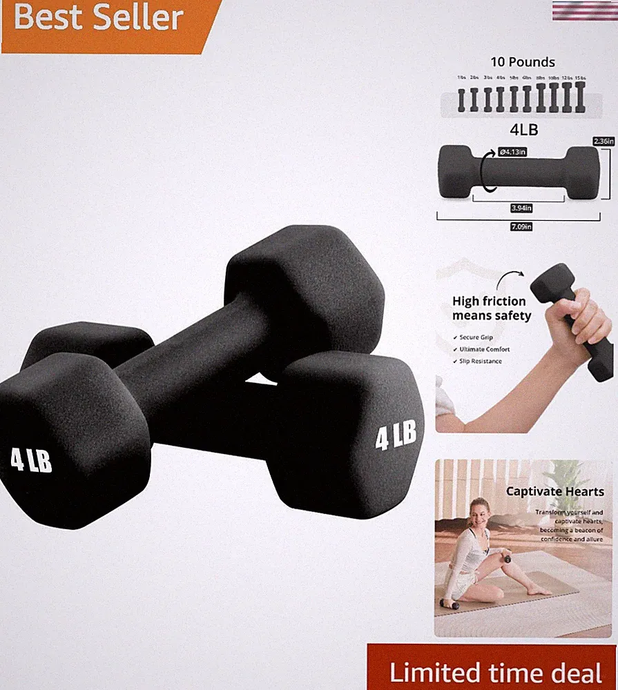 Total Body Workout Neoprene Dumbbells, 1-15 LB Pair in Stylish Colors, Anti-Slip