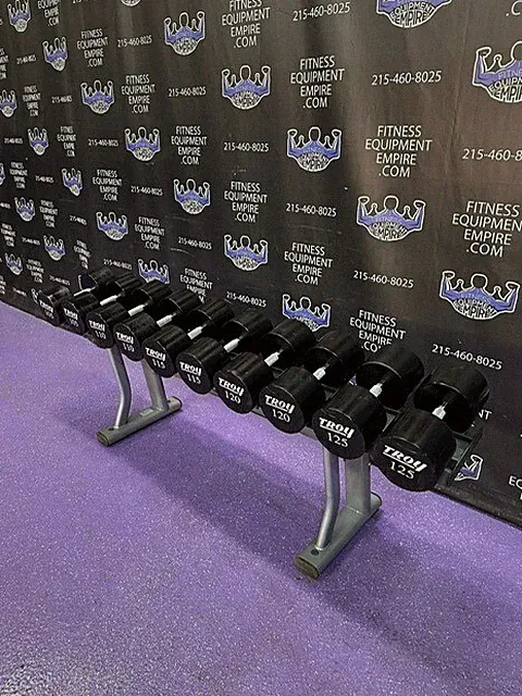 Troy 105-125 Lbs Urethane Dumbbell Set w / Life Fitness Rack