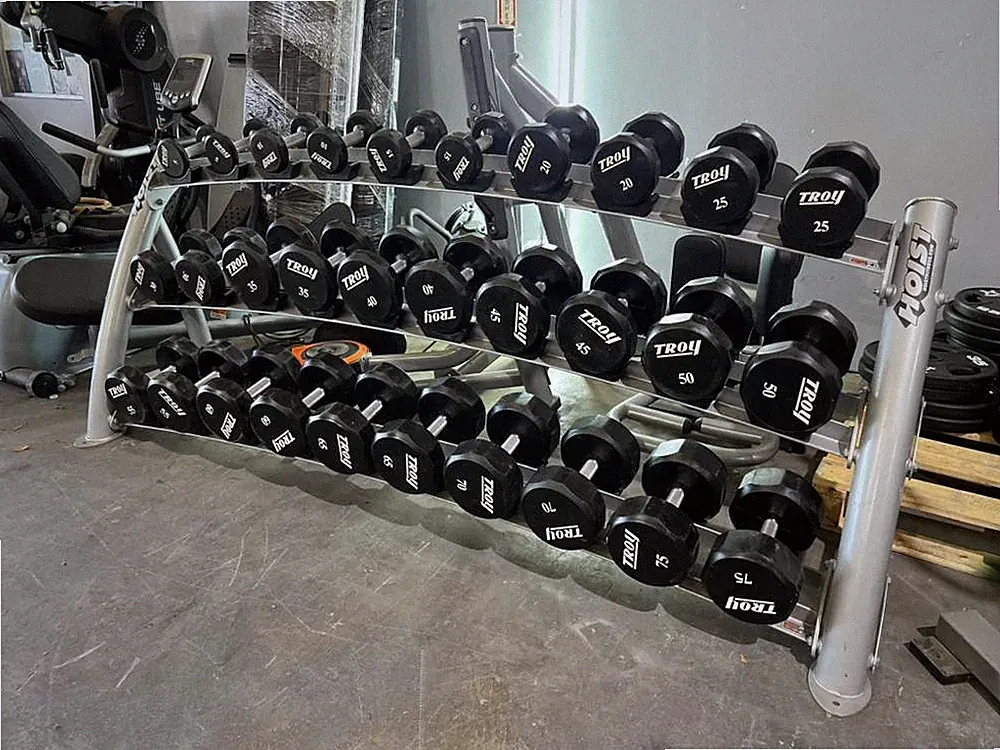 Troy 12-Sided Urethane Dumbbells w/ 3 Tier Rack