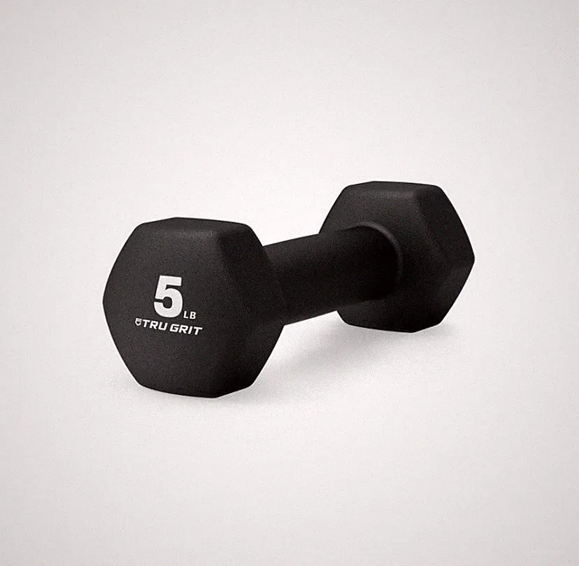 Tru Grit - 5 lb Hex Rubber Coated Dumbbell - Black 066