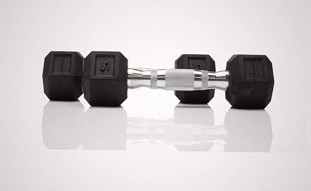 Tru Grit Fitness 5Lb Black Rubber Hex Dumbbell Pair