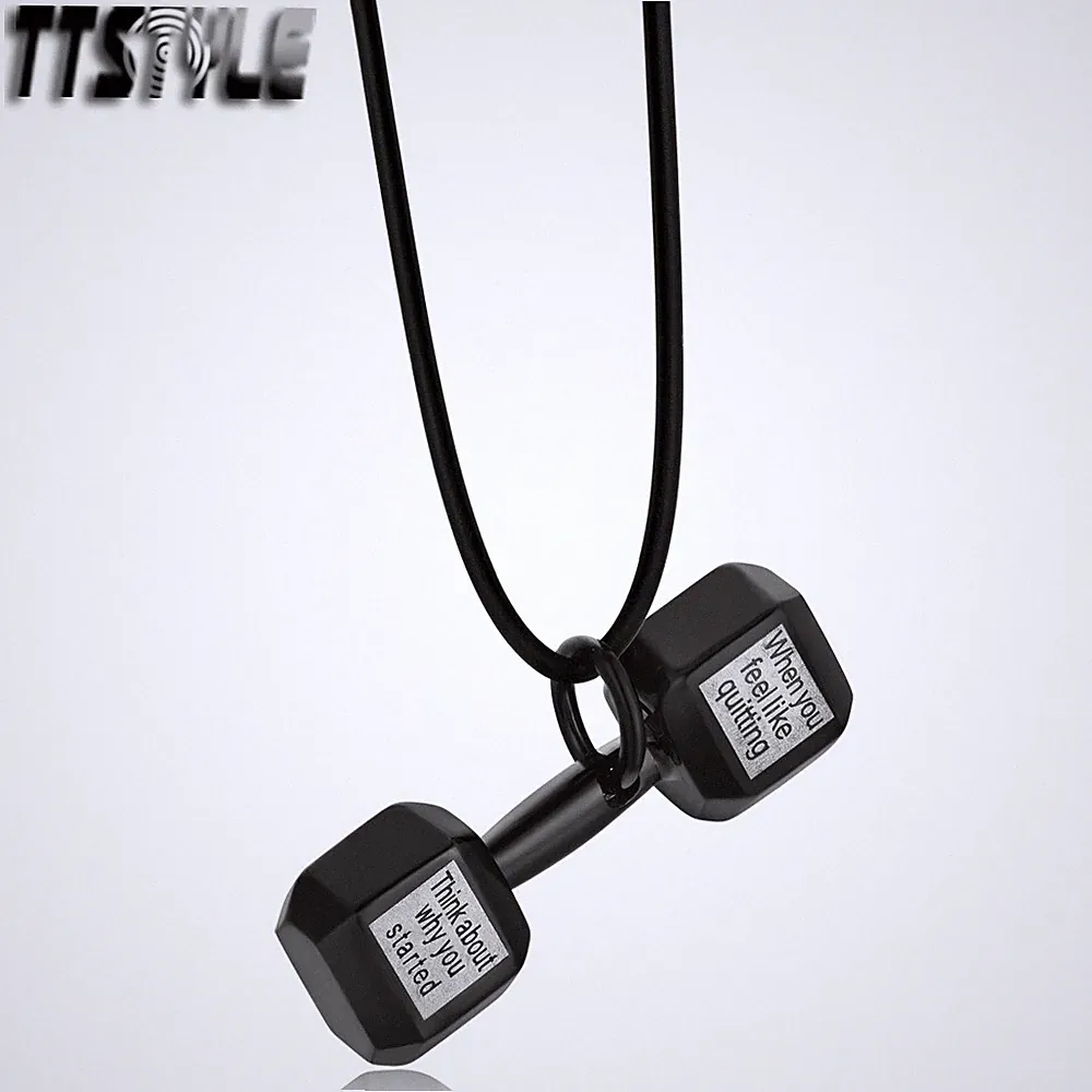 TTStyle 316L Stainless Steel Dumbbell Pendant Necklace Silver/Black NEW