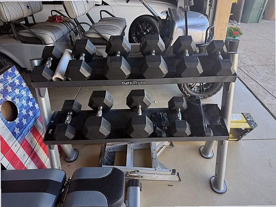 TuffStuff Dumbell Complete Weight Set and rack - silver