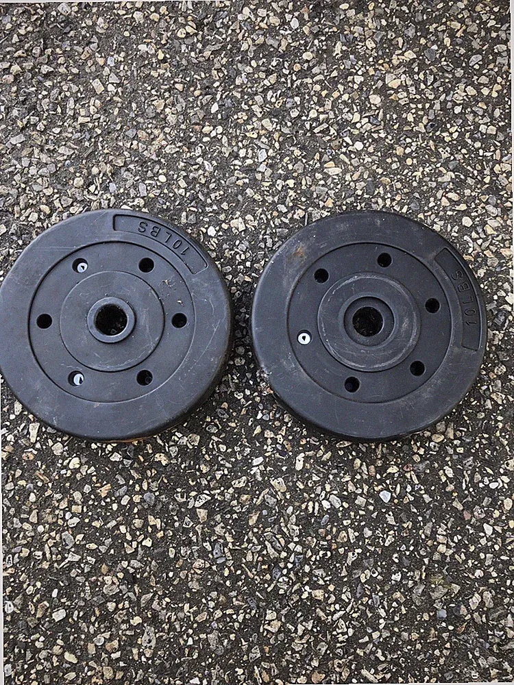Two 10 lb 9” Round standard 1” Hole Vinyl Weight Plates 20lbs Set dumbbells