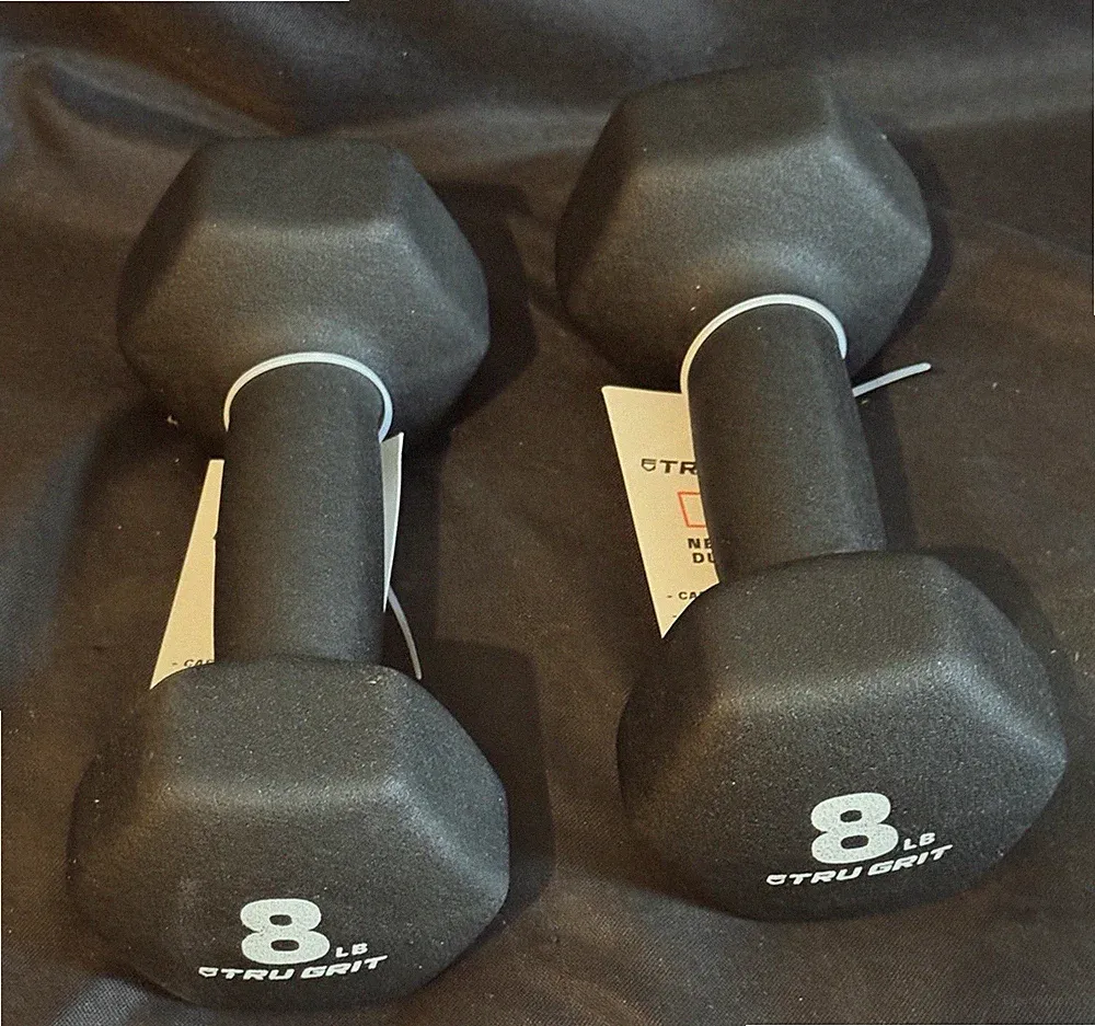 Two (2) Tru Grit Fitness 8LB Hex Neoprene Dumbbell Set TM1820 850021775896