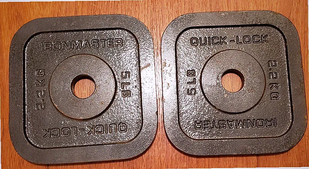 Two Ironmaster Quick-Lock Plate Weights 5LB Each (2.2kg) - 10lbs total weight