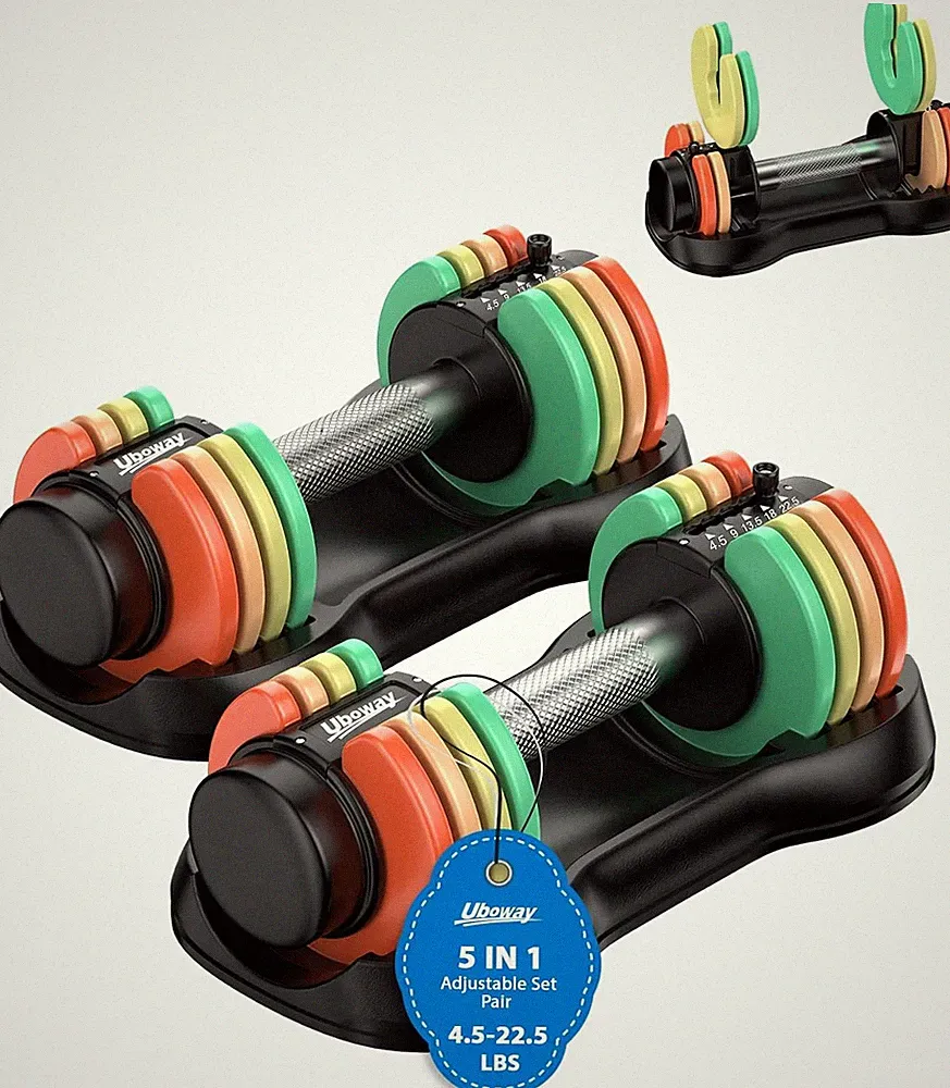 Uboway Adjustable Dumbbell Set 5-in-1 Rainbow Plates Pair 12.5/22.5LB