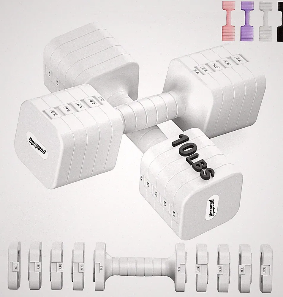 Upspeed Adjustable Dumbbell Set For Women Men, 10 Lb Each, White
