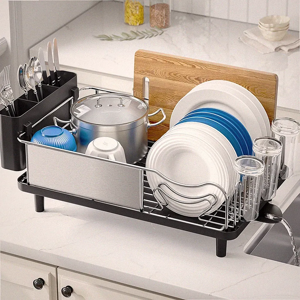 Urackify Stainless Steel Dish Drying Rack - Large Capacity Kitchen Black