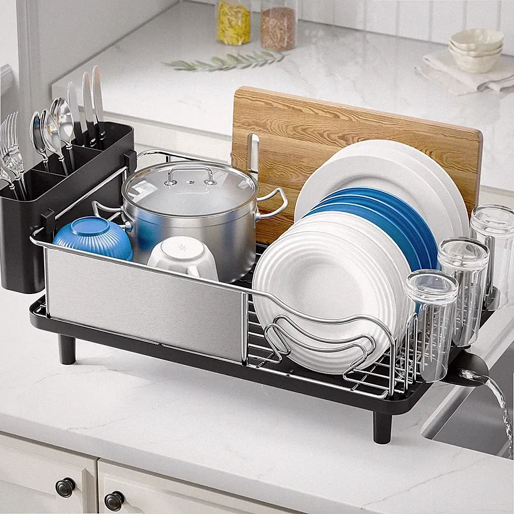 Urackify Stainless Steel Dish Drying Rack - Large Capacity Kitchen Black