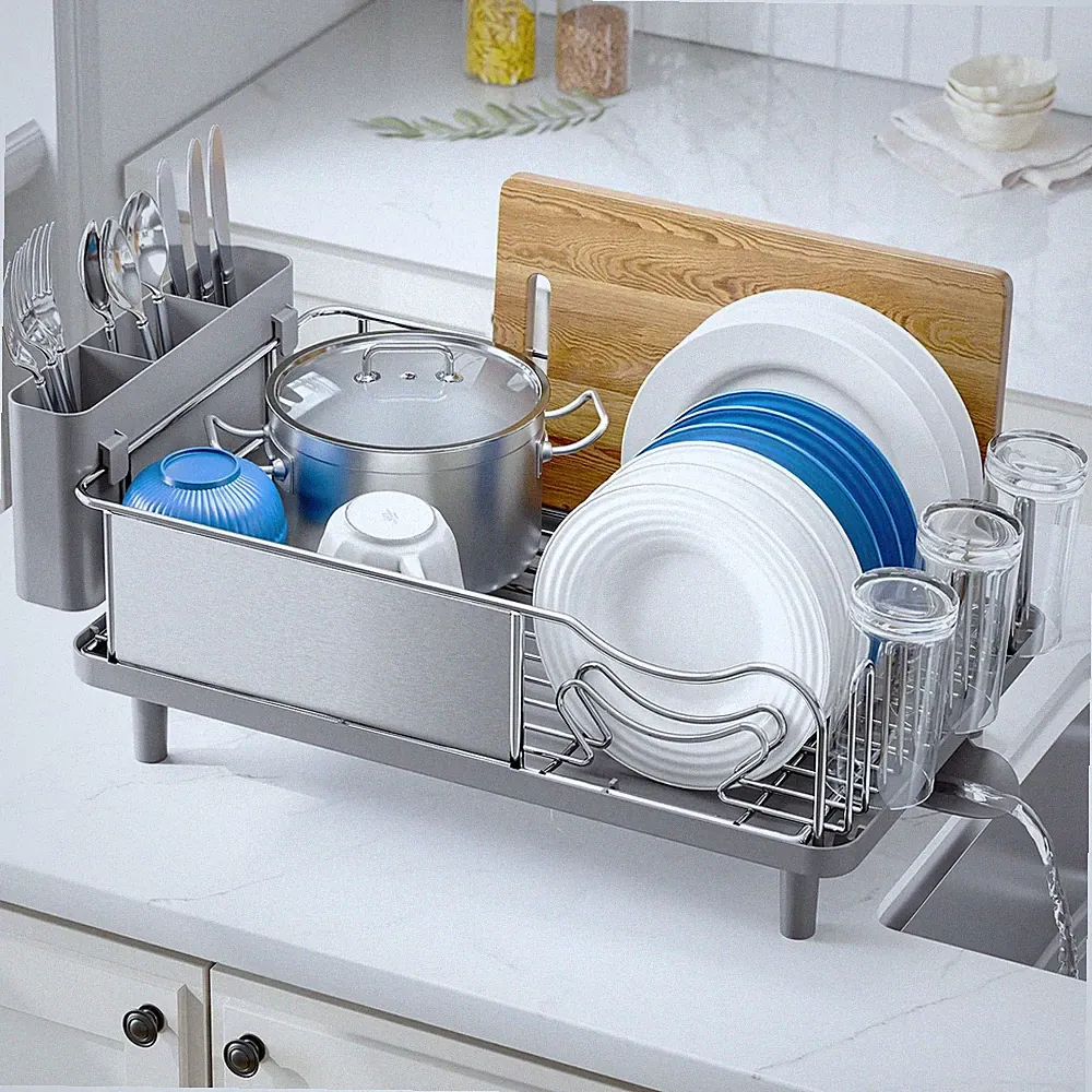 Urackify Stainless Steel Dish Drying Rack - Large Capacity Kitchen Gray