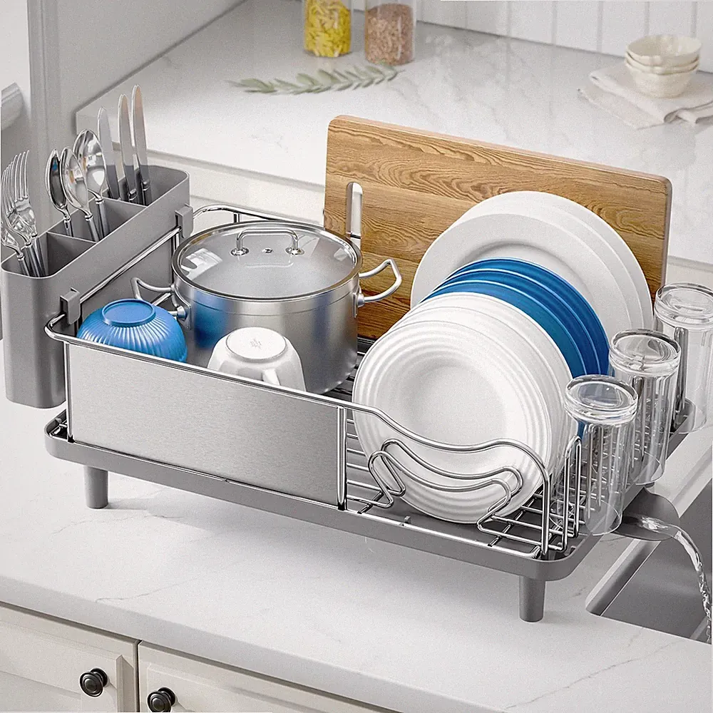 Urackify Stainless Steel Dish Drying Rack - Large Capacity Kitchen Gray