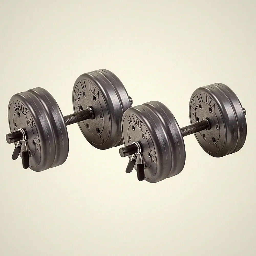 US Weight Adjustable 42 lb Dumbbell Set w/ Spring Clips, 14" Knurled Bars