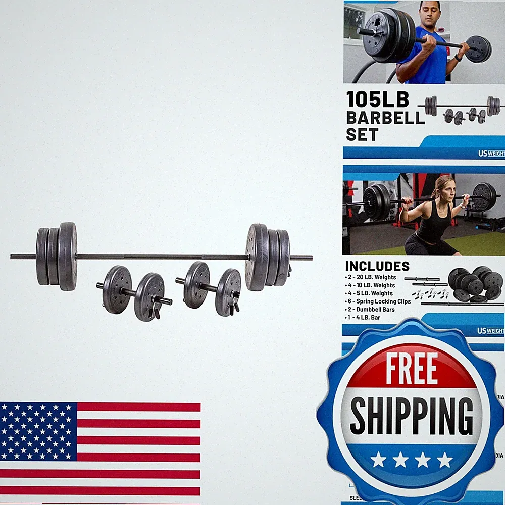 US Weight F9200 105 lb Adjustable Weight Set 2 Dumbbell 6 Ft Bar Black