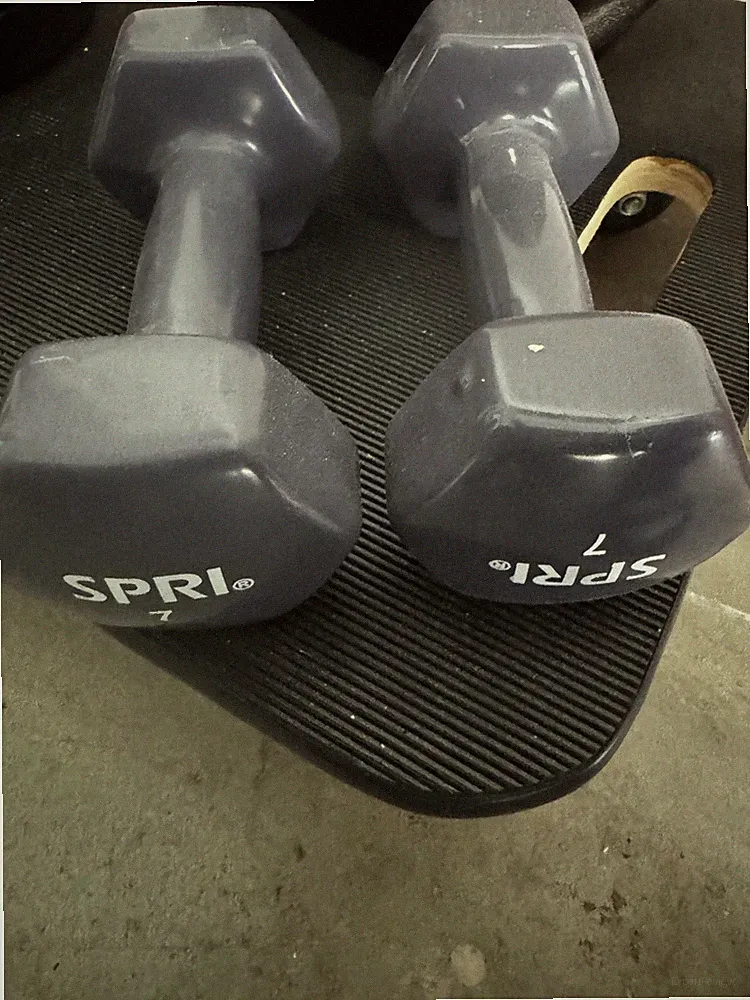 USED SPRI Vinyl Coated Hex Dumbbells - 7 pounds