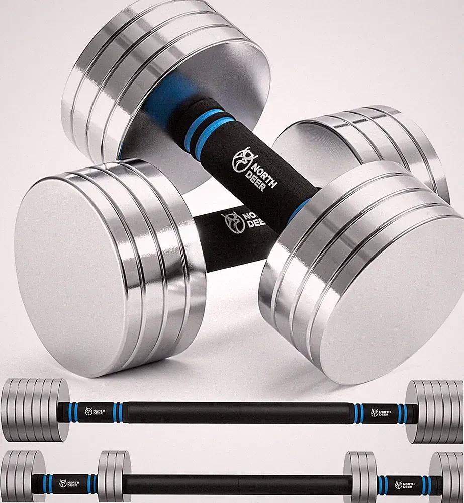 V2.0 Upgraded Adjustable Steel Dumbbells 40LB / 60LB - 2 in 1 Dumbbell Barbell S