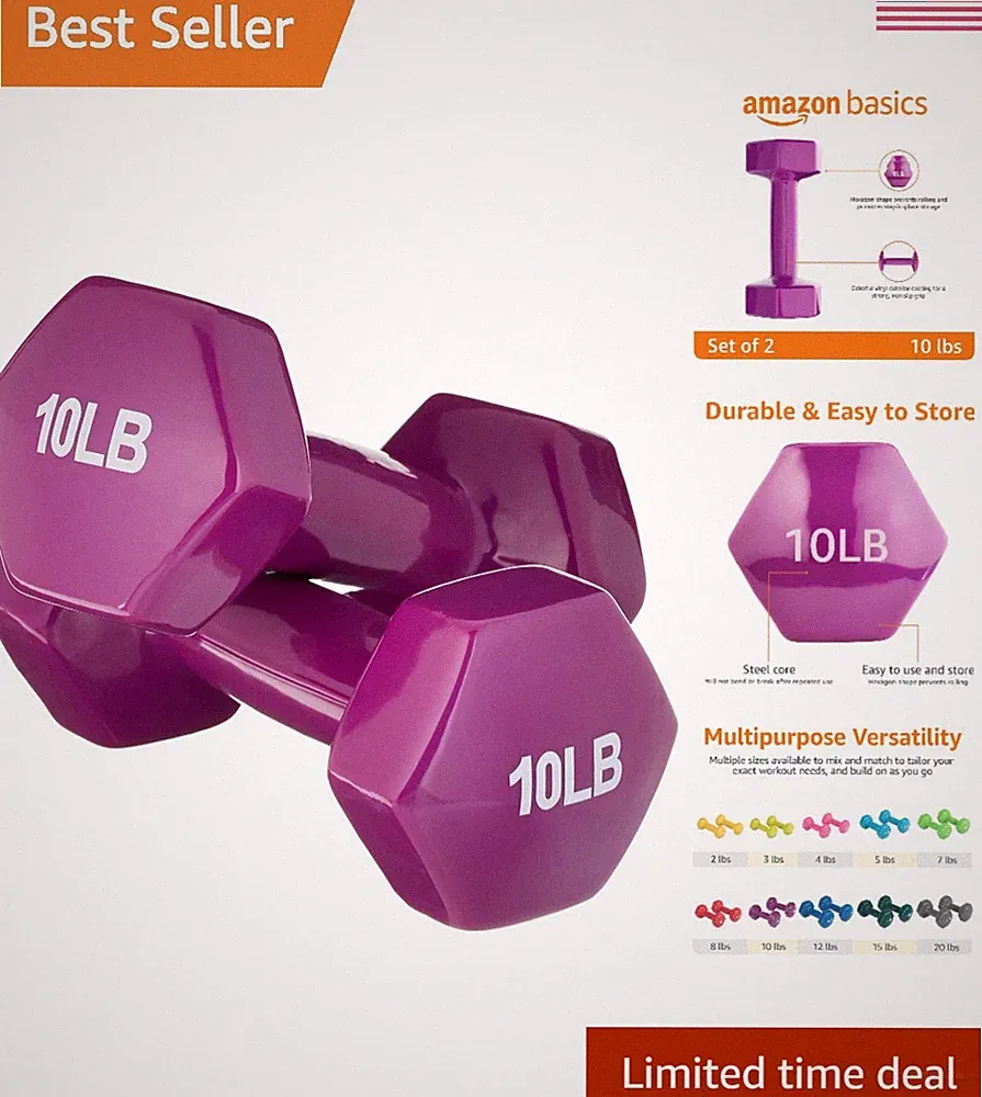 Versatile 10 lb Vinyl Coated Dumbbells - Durable Hex Design for Home Fitness