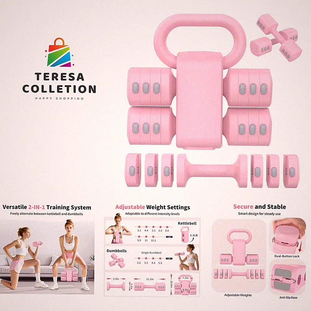 Versatile 2-in-1 Adjustable Dumbbells Set & Kettlebell - 4 Weights 2.2-5.5lbs