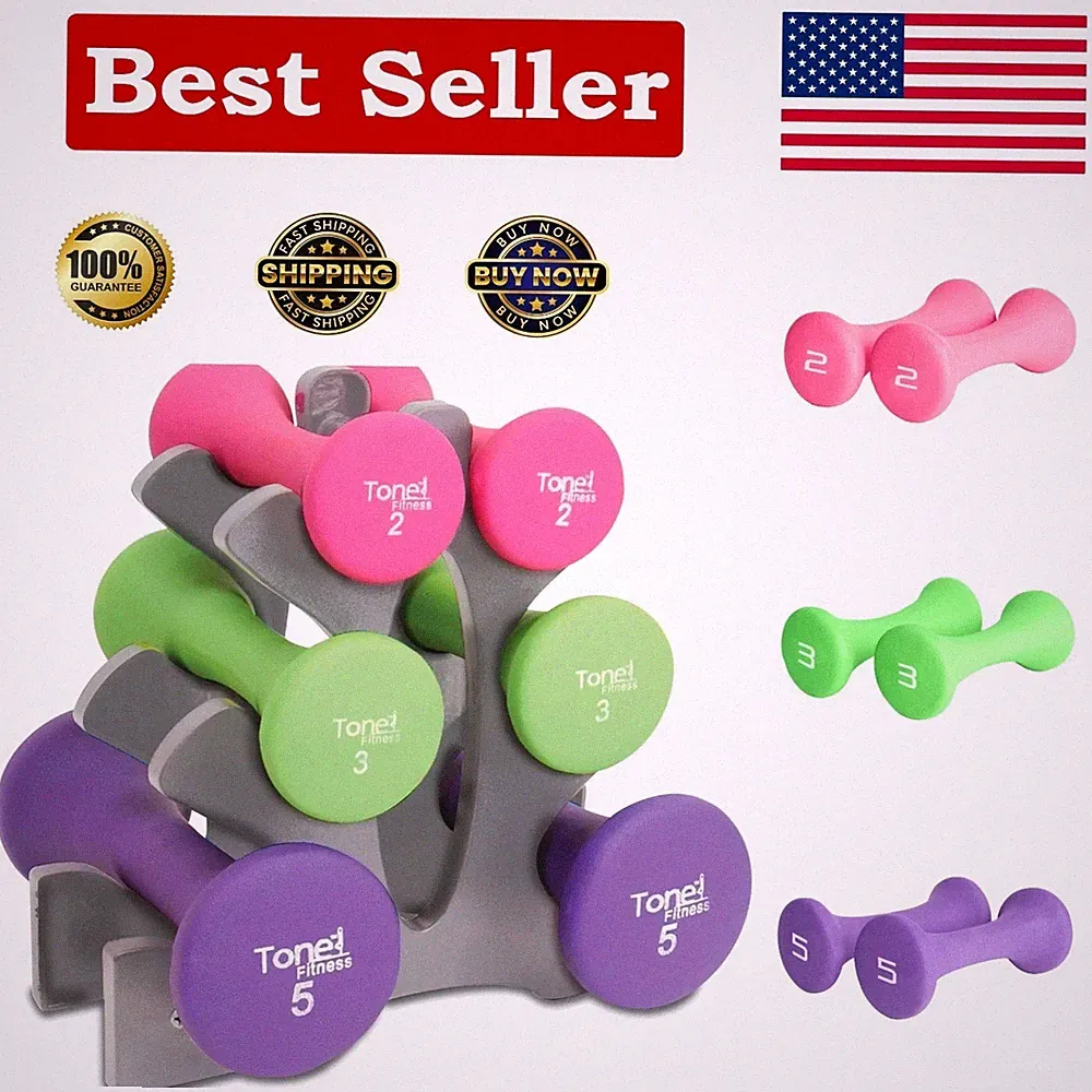 Versatile 20 lb Neoprene Dumbbell Set - 2, 3, and 5 lb Weights with Storage Rack