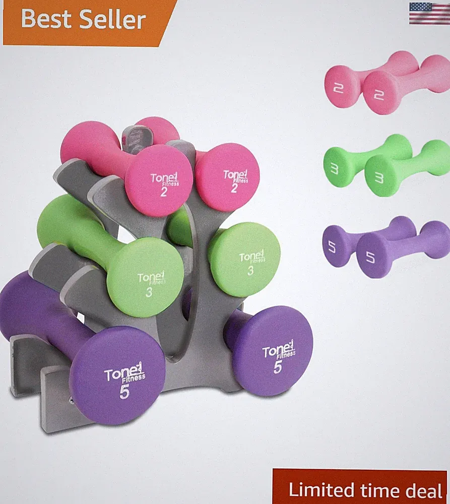 Versatile 20-Pound Dumbbell Set: 2, 3, & 5 lbs with Compact Storage Rack