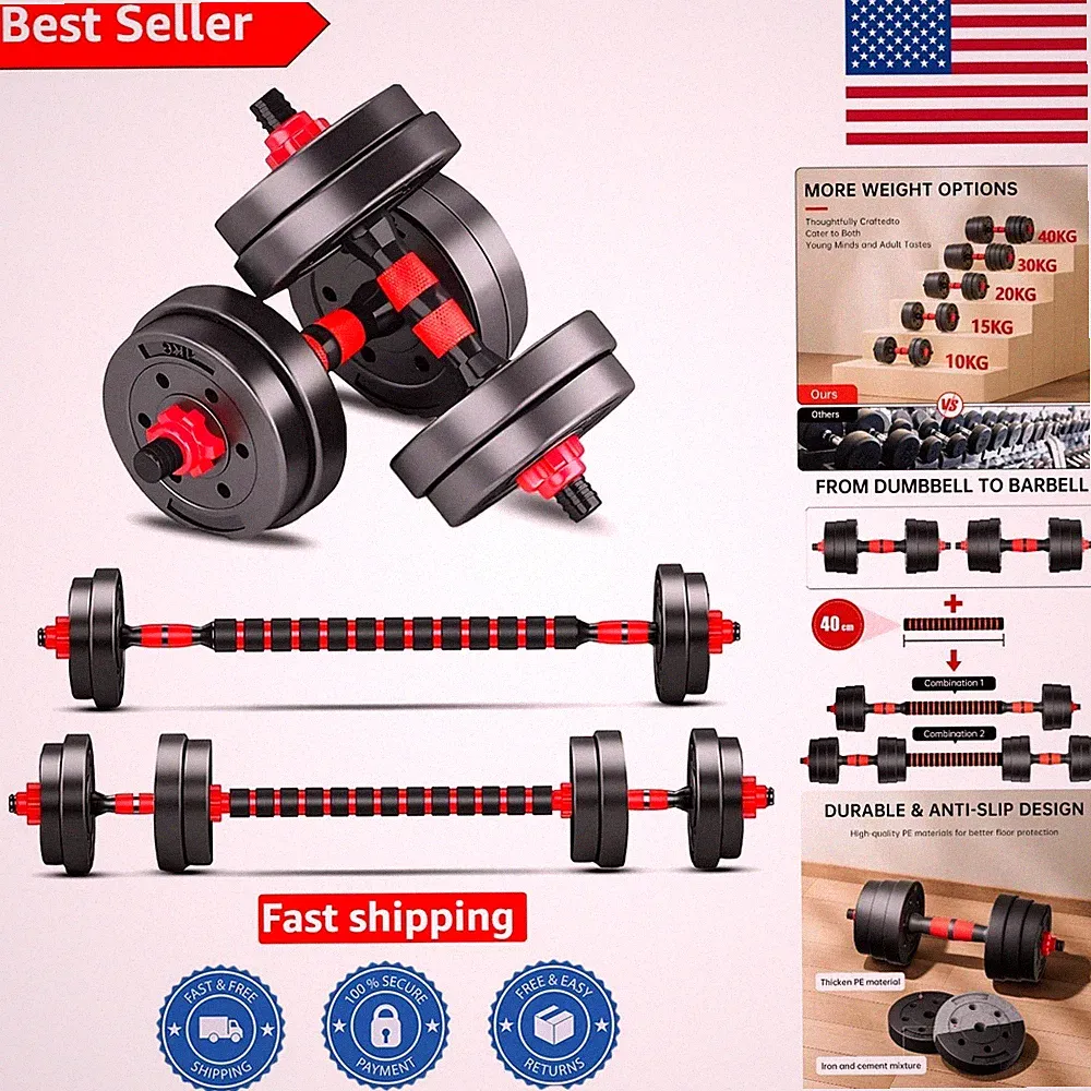 Versatile 30 lbs Adjustable Dumbbells - Transform to Barbell for Home Fitness