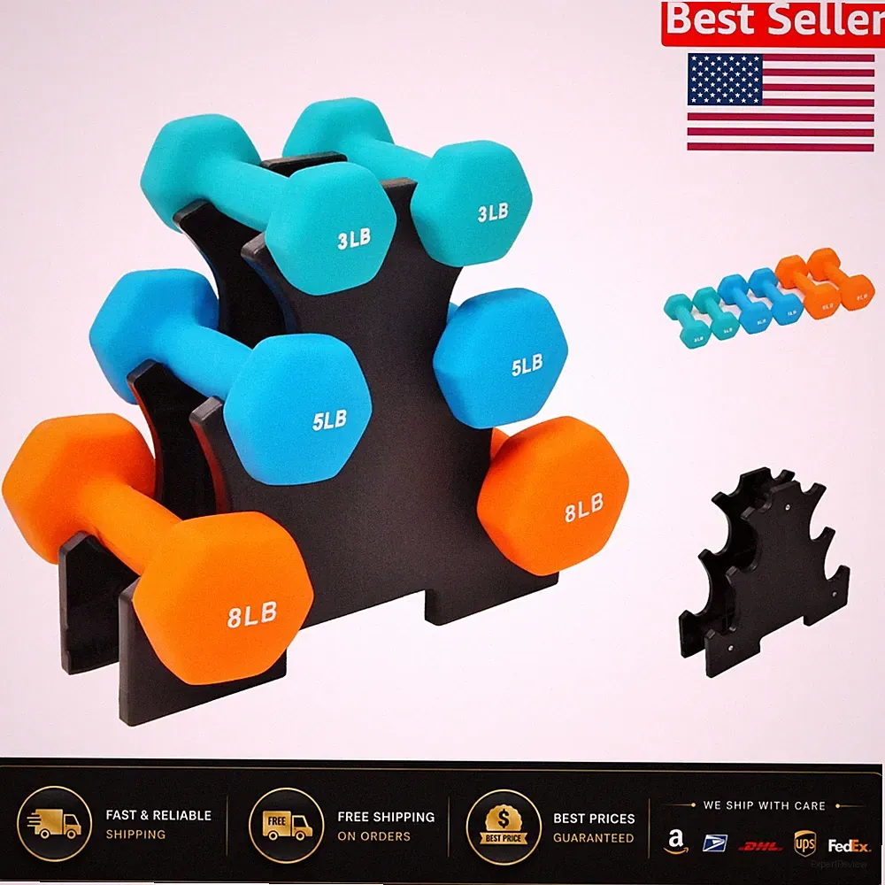 Versatile 32lb Neoprene Dumbbell Set with Stand - Secure Grip & No Roll Design