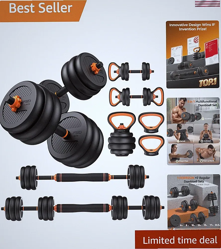 Versatile 5-in-1 Dumbbell Set: Barbells, Kettlebells, and Weights up to 90lbs