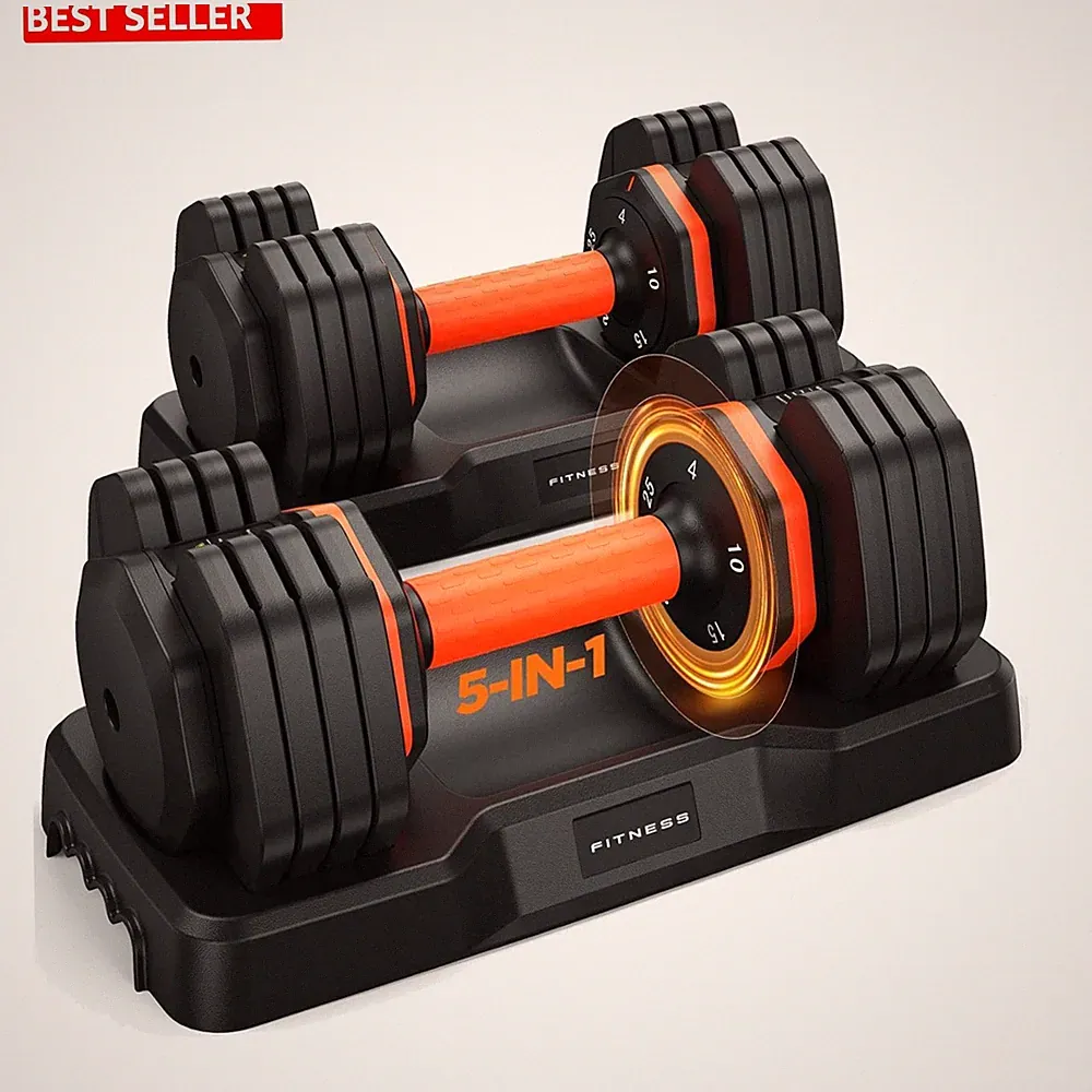 Versatile 50lbs Adjustable Dumbbell Set with Quick Adjust & Anti-Slip Features