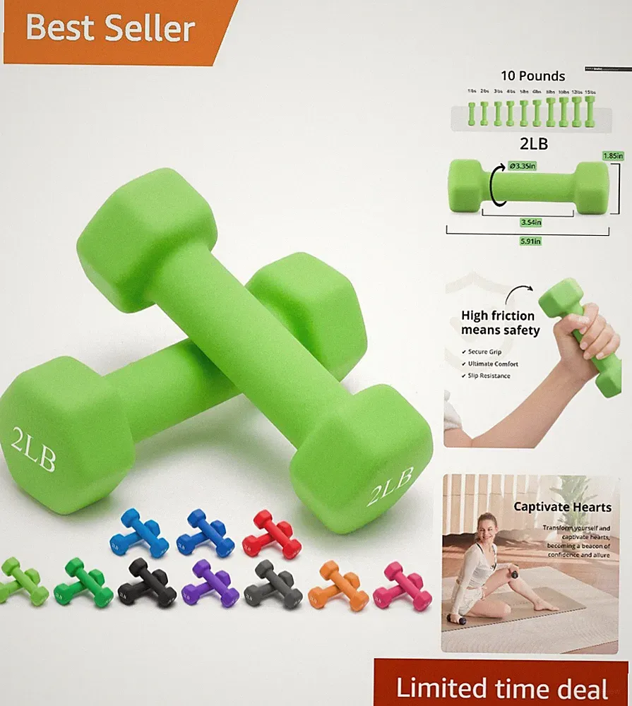 Versatile Anti-Roll Hex Dumbbell Pair (2 LB) - Perfect Gift for Fitness