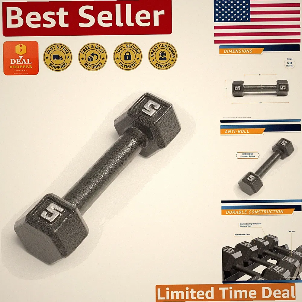 Versatile Cast Iron Hex Dumbbell with Knurled Grip - Ideal for All Workouts