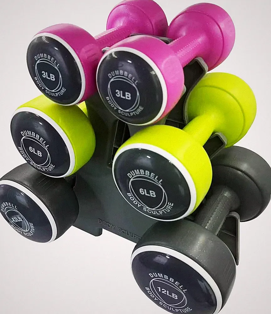 Versatile Dumbbell Set with Rack - 3, 6, 12 Lbs for All Fitness Levels