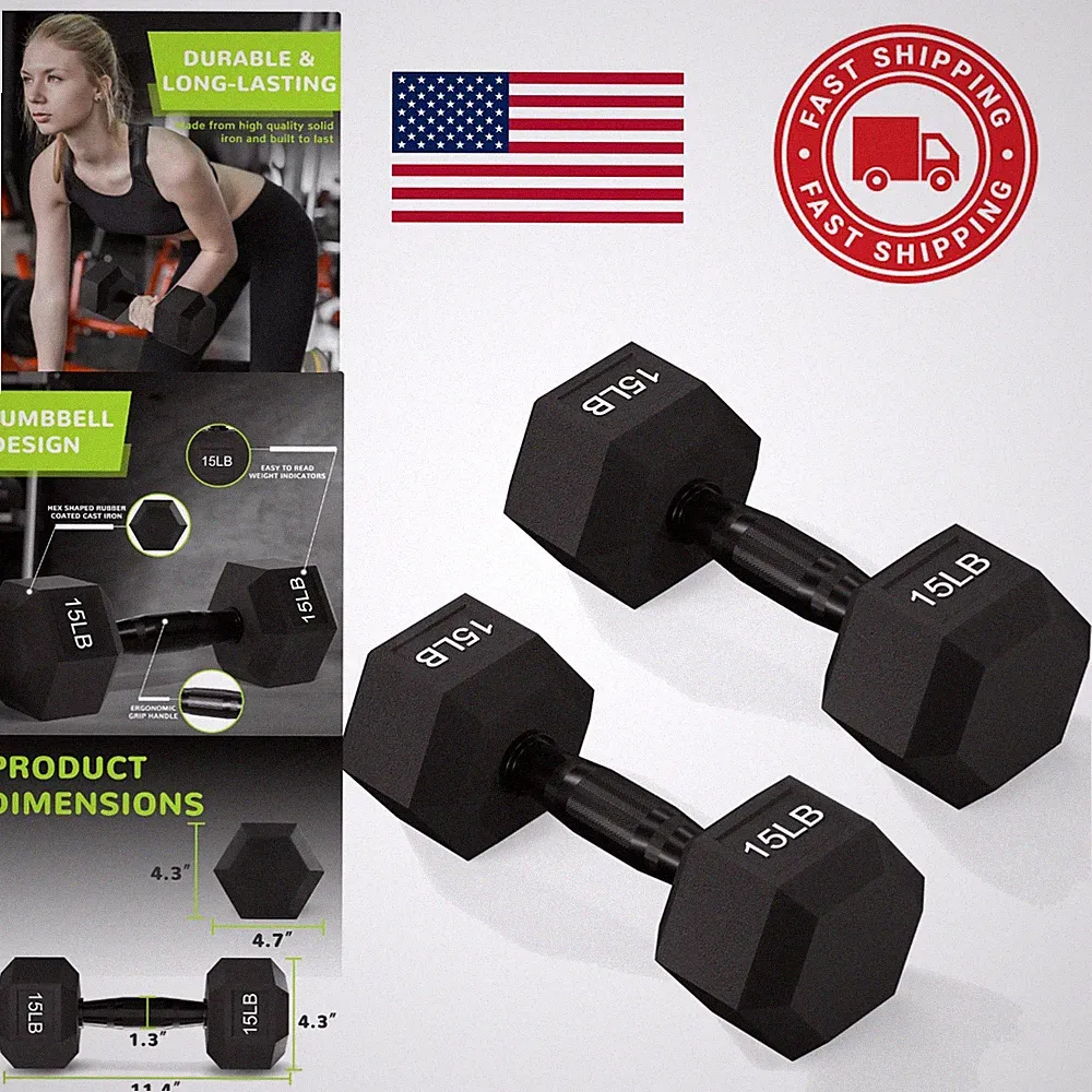 Versatile Hex Dumbbells 15lb Pair Rubber Coated for Secure Grip and Comfort