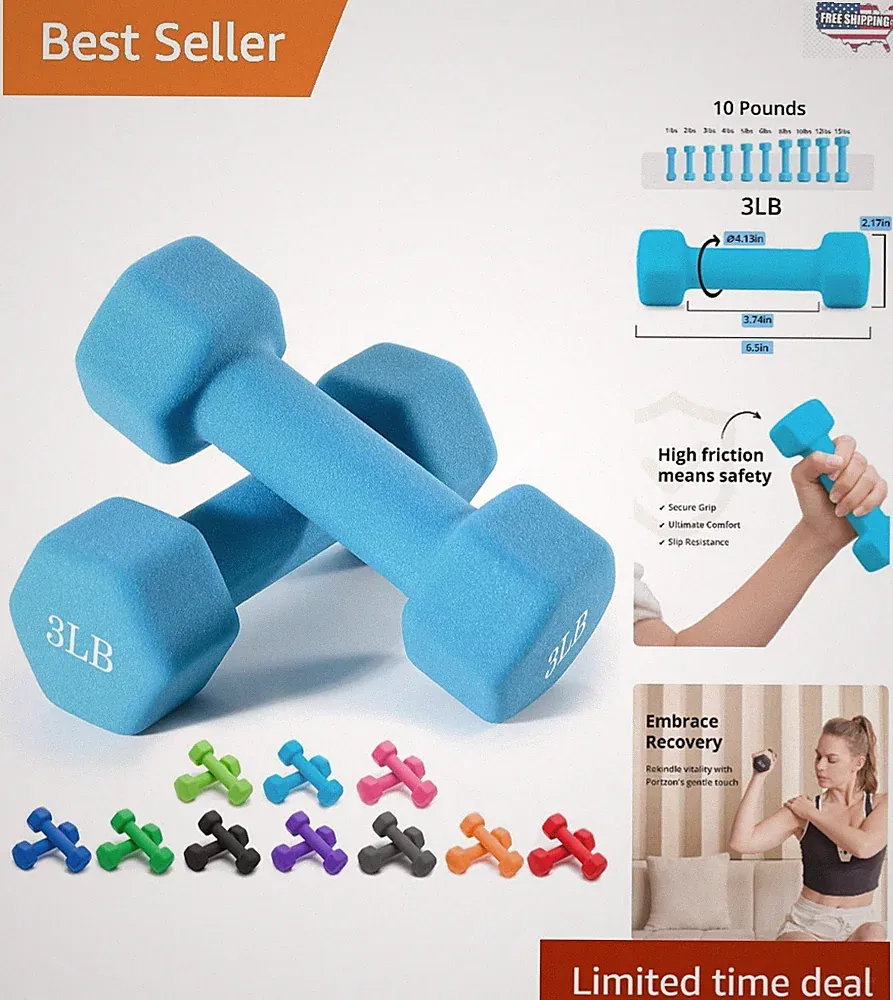 Vibrant Neoprene Dumbbells Set (2 Pieces, 3 LB) for Home Fitness