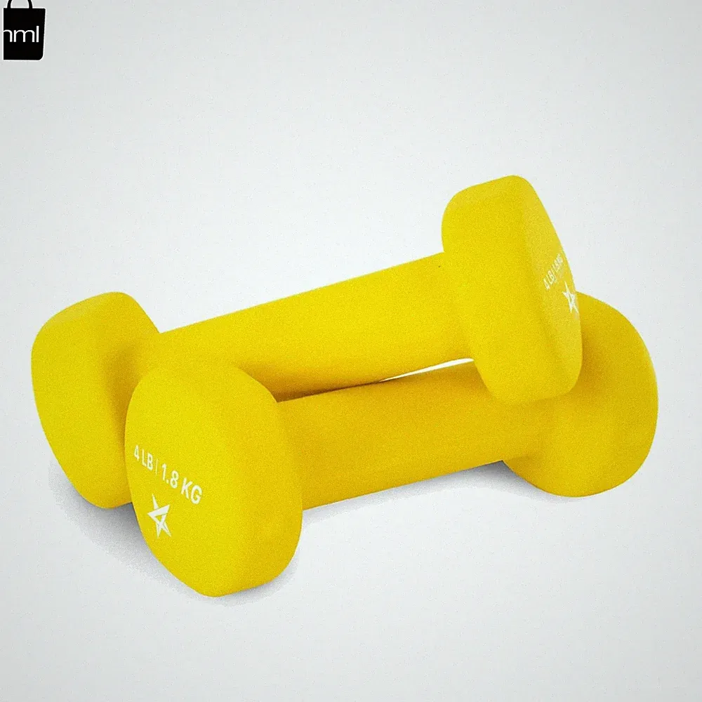 Vibrant Yellow Neoprene Dumbbells - Pair of 4 lbs for Home Fitness Enthusiasts