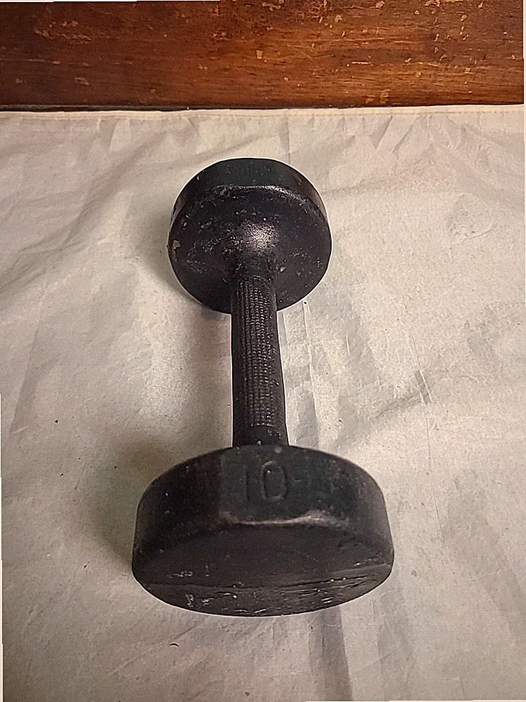 Vintage 10lb SINGLE Cast Iron Roundhead Dumbbell Round Head Black