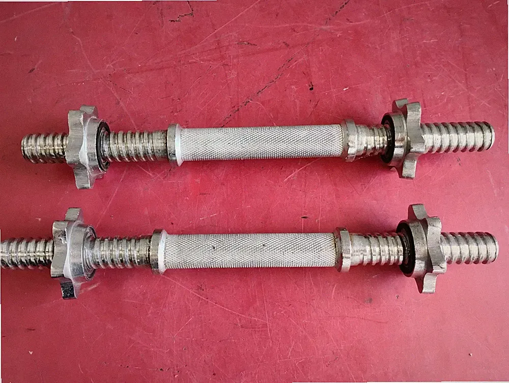 Vintage 14” Chrome Dumbbell Barbell Bars With Screw Collar Lock Nuts
